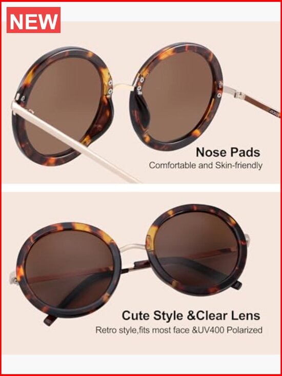 Polarized Retro Round Sunglasses with UV Protection main image 4